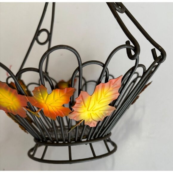 Decorative Metal Basket Fall Leaf Design Black Wire Leaves - Picture 3 of 6